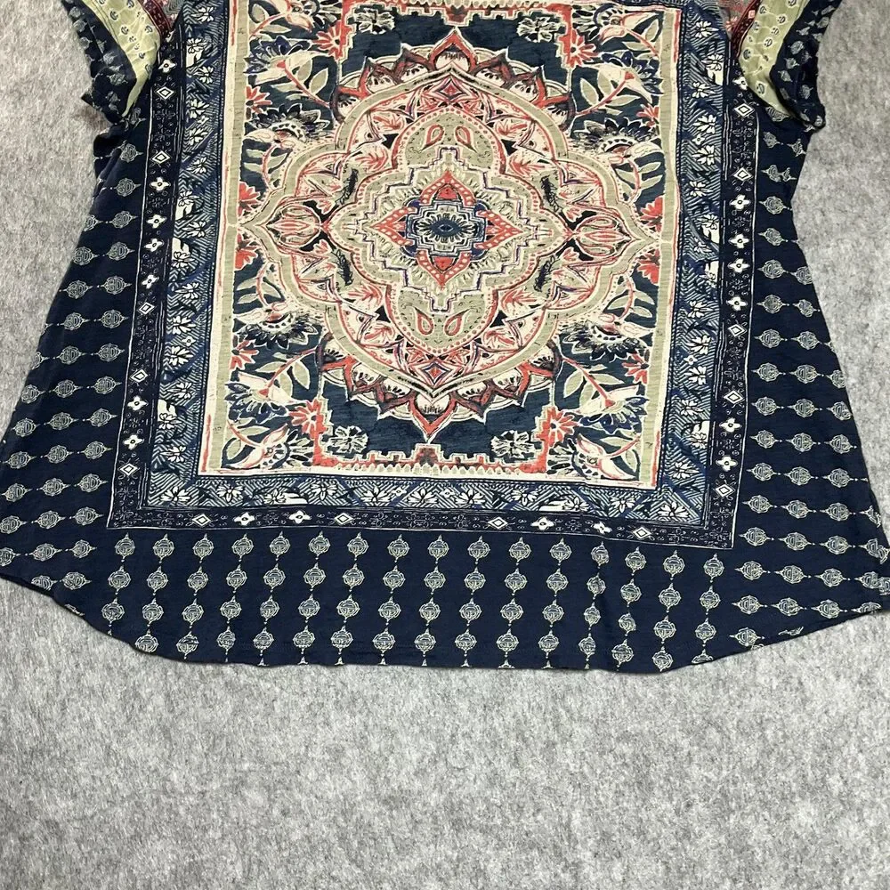 Lucky Brand Shirt Womens Plus 2X Blue Floral Short Sleeve Scoop Neck Boho Top